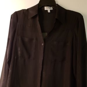 Express Portofino black metallic sheer shirt